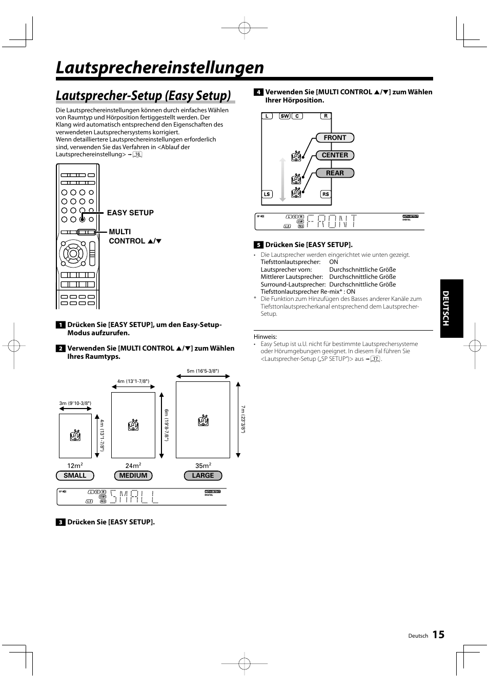 Lautsprechereinstellungen, Lautsprecher-setup (easy setup) | Kenwood KRF-V5200D User Manual | Page 53 / 192