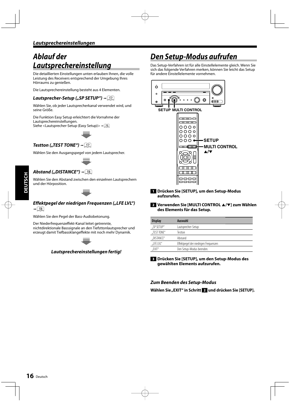 Ablauf der lautsprechereinstellung, Den setup-modus aufrufen | Kenwood KRF-V5200D User Manual | Page 54 / 192