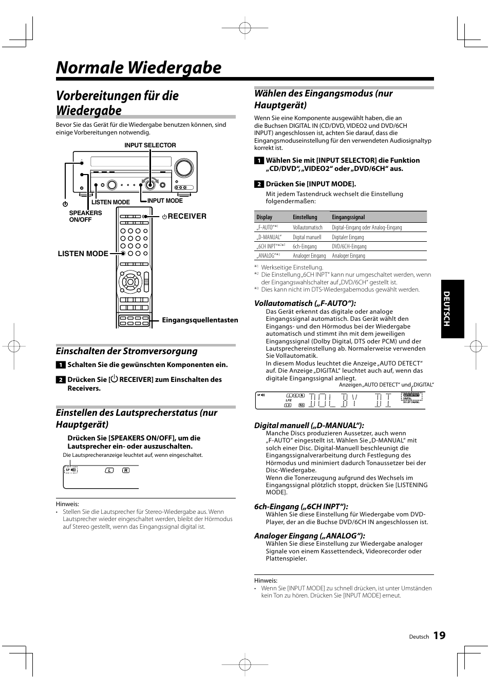 Normale wiedergabe, Vorbereitungen für die wiedergabe, Einschalten der stromversorgung | Kenwood KRF-V5200D User Manual | Page 57 / 192