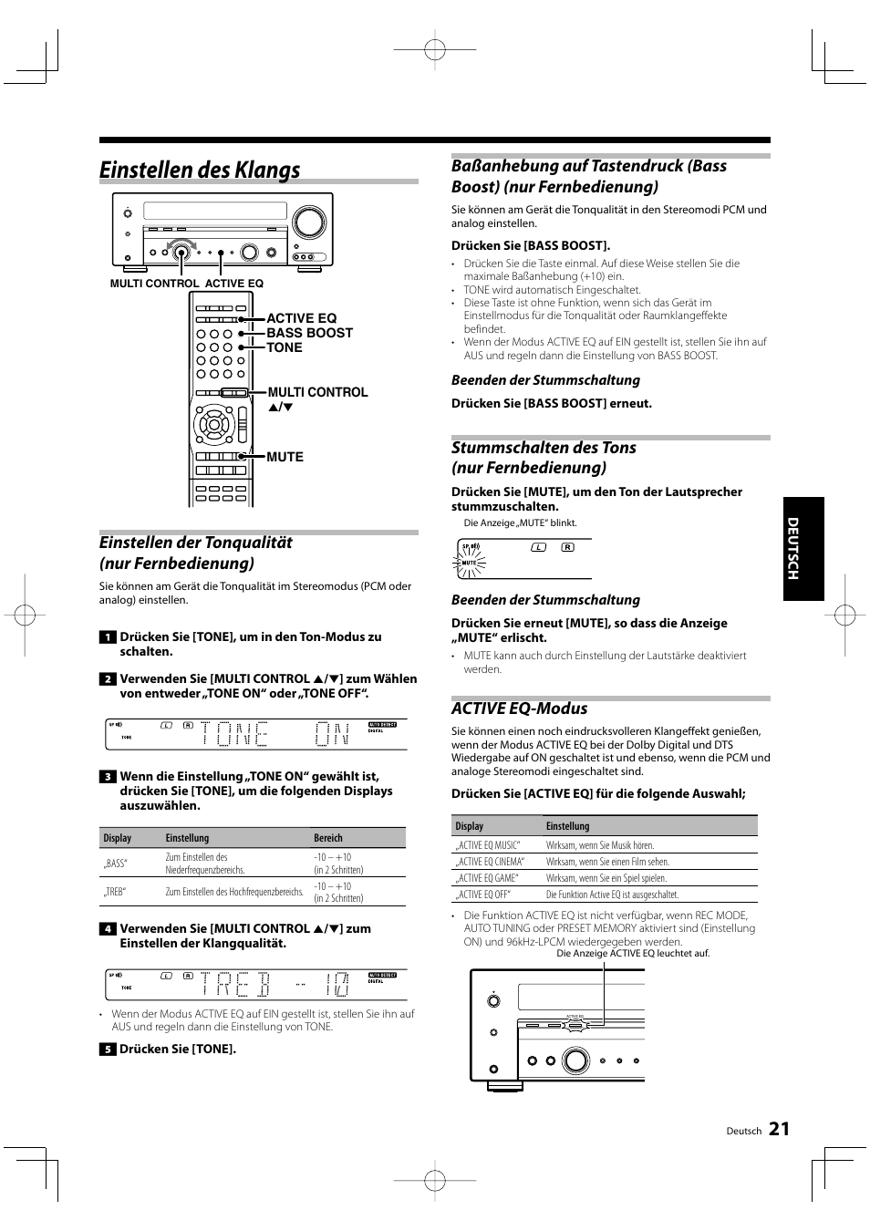 Einstellen des klangs, Active eq-modus | Kenwood KRF-V5200D User Manual | Page 59 / 192