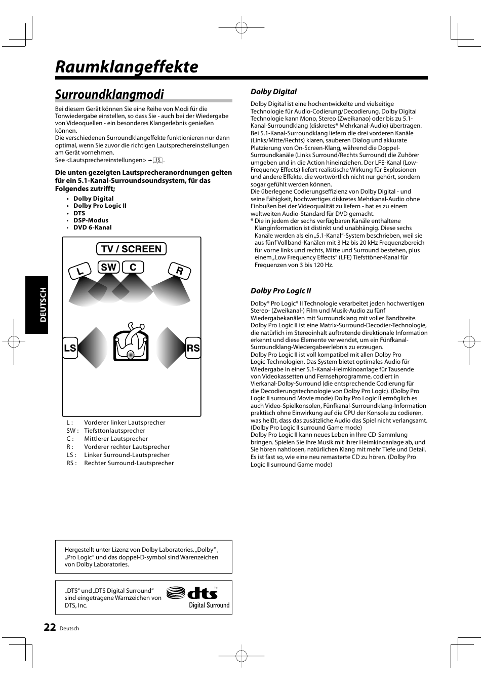 Raumklangeffekte, Surroundklangmodi | Kenwood KRF-V5200D User Manual | Page 60 / 192