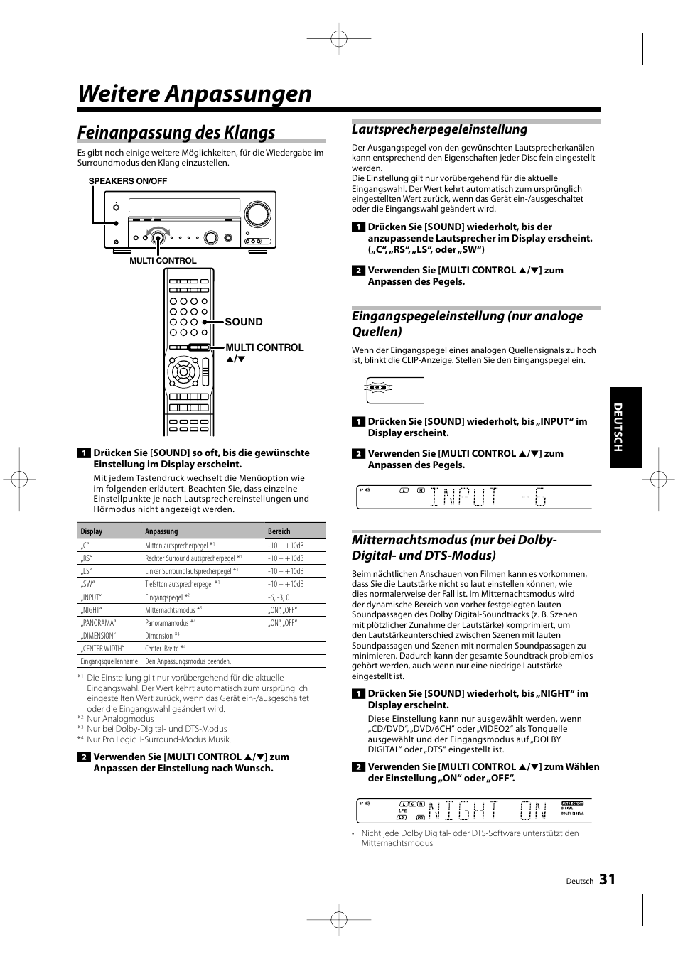 Weitere anpassungen, Feinanpassung des klangs, Lautsprecherpegeleinstellung | Kenwood KRF-V5200D User Manual | Page 69 / 192