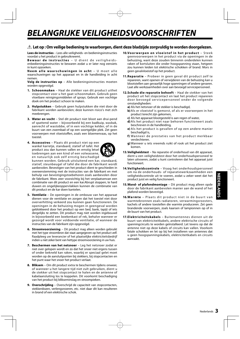 Belangrijke veiligheidsvoorschriften | Kenwood KRF-V5200D User Manual | Page 79 / 192