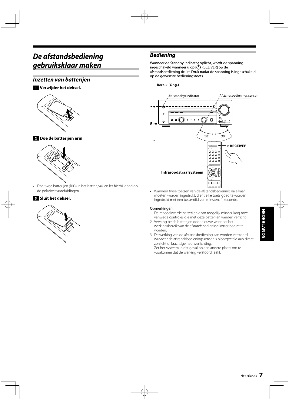 De afstandsbediening gebruiksklaar maken, Inzetten van batterijen, Bediening | Kenwood KRF-V5200D User Manual | Page 83 / 192