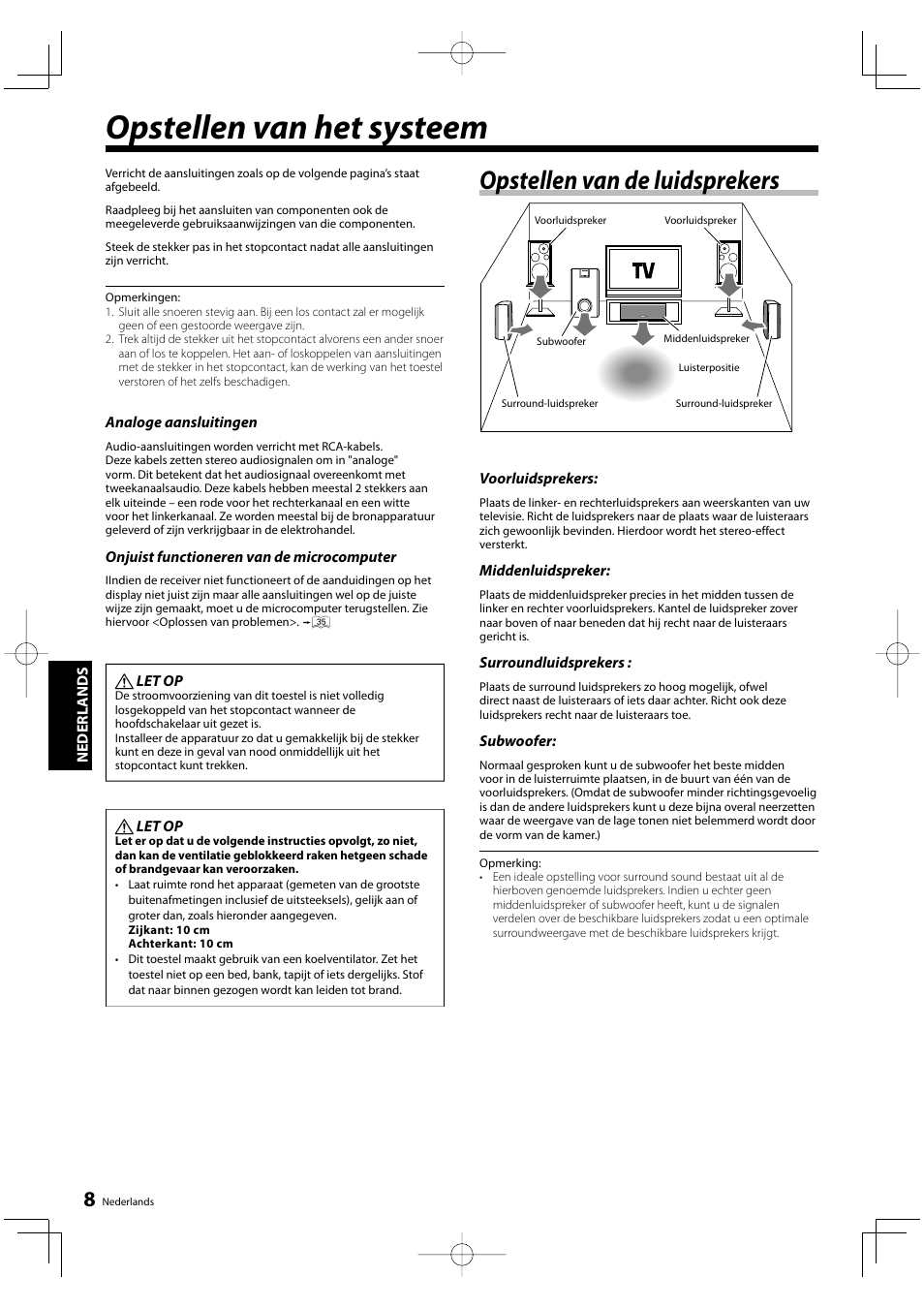 Opstellen van het systeem, Opstellen van de luidsprekers | Kenwood KRF-V5200D User Manual | Page 84 / 192