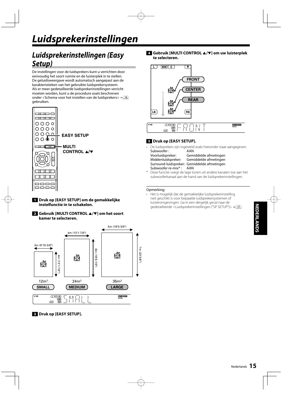 Luidsprekerinstellingen, Luidsprekerinstellingen (easy setup) | Kenwood KRF-V5200D User Manual | Page 91 / 192