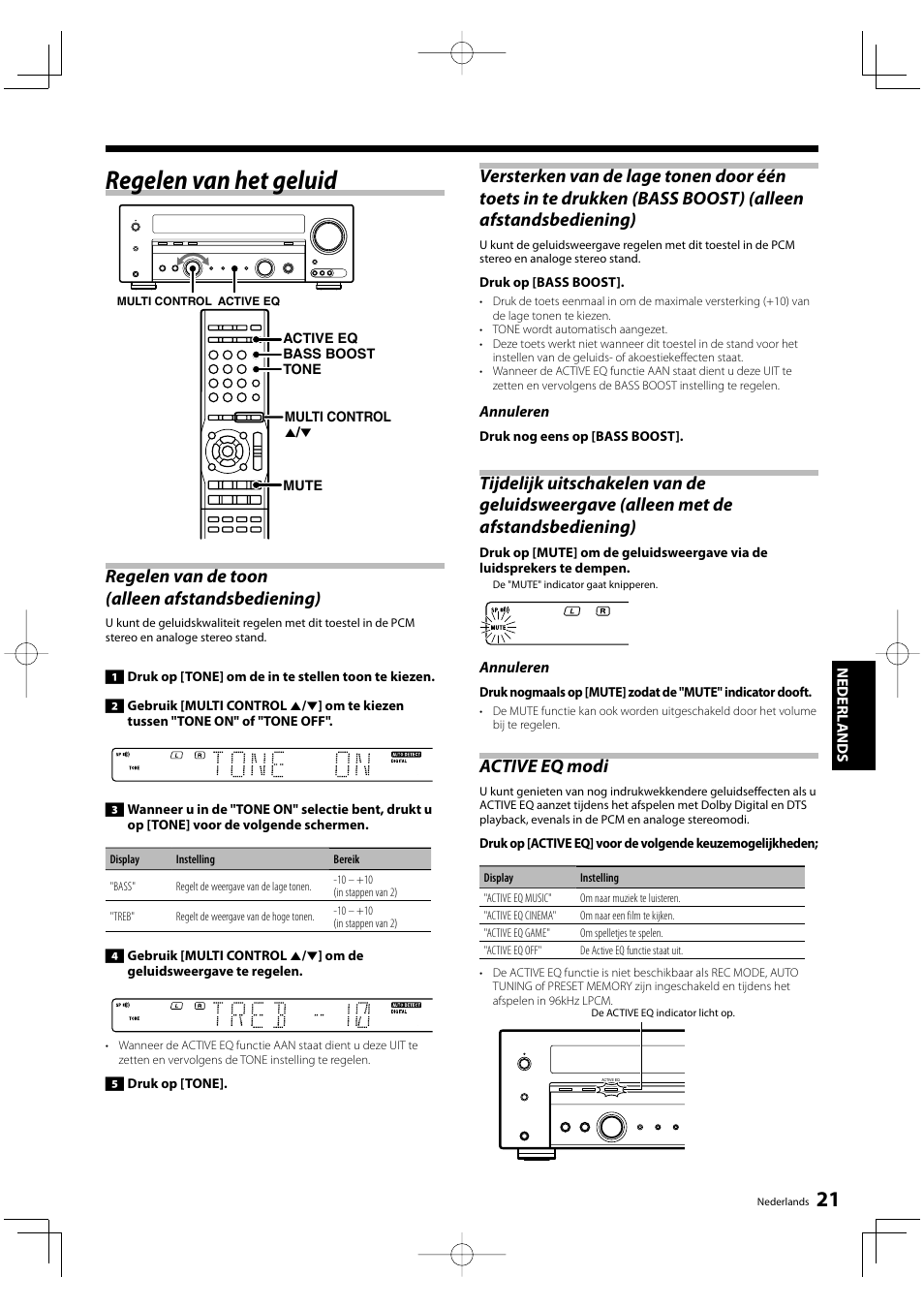 Regelen van het geluid, Active eq modi | Kenwood KRF-V5200D User Manual | Page 97 / 192