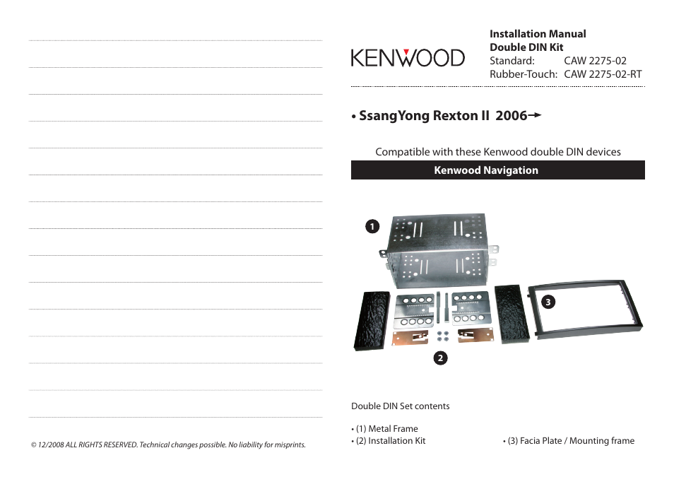 Kenwood CAW2275-02-RT User Manual | 2 pages
