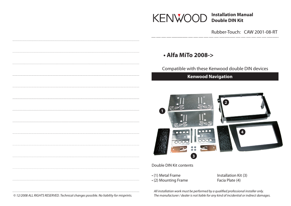 Kenwood CAW2001-08-RT User Manual | 2 pages