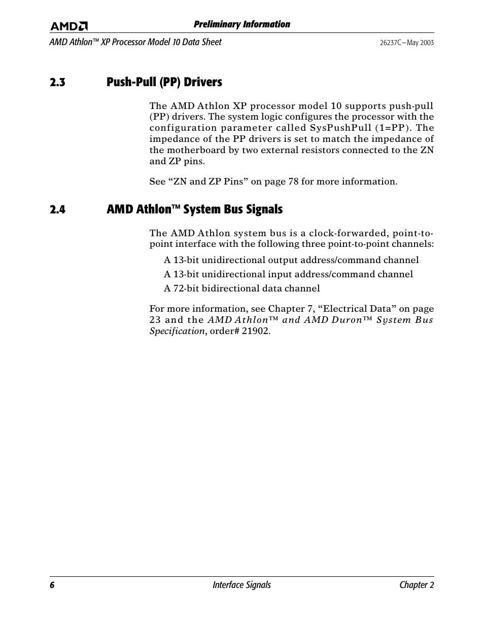 3 push-pull (pp) drivers, 4 amdathlon™ system bus signals, Push-pull (pp) drivers | Amd athlon™ system bus signals, 4 amd athlon™ system bus signals | AMD Athlon 27493 User Manual | Page 18 / 104