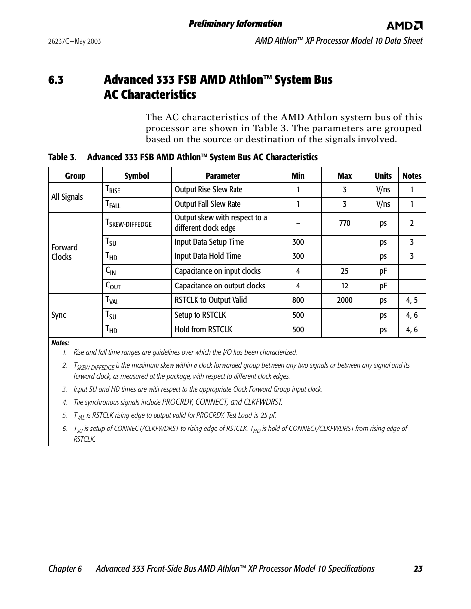 Table 3, Advanced 333 fsb amd athlon system bus ac | AMD Athlon 27493 User Manual | Page 35 / 104