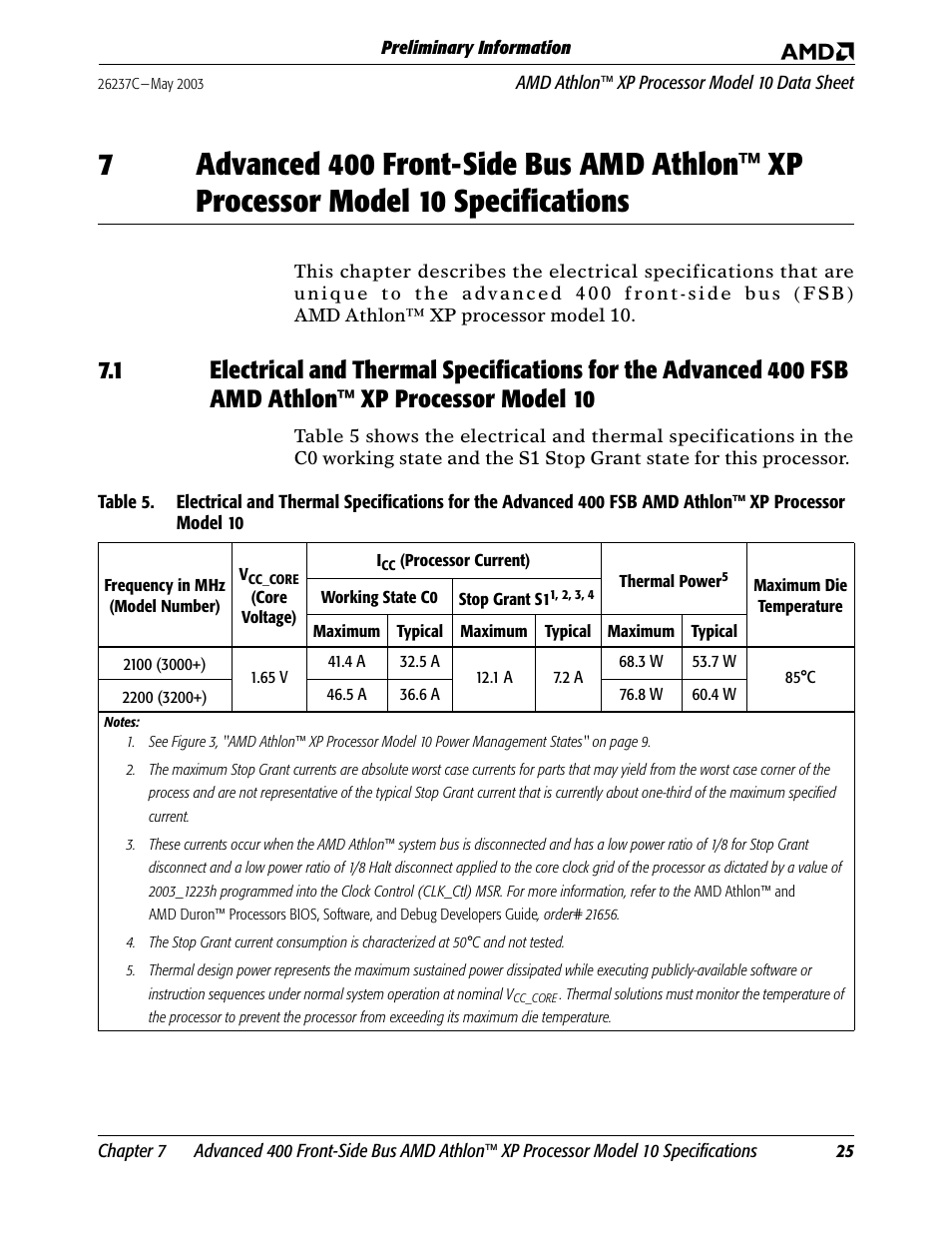 Table 5, Chapter 7 | AMD Athlon 27493 User Manual | Page 37 / 104