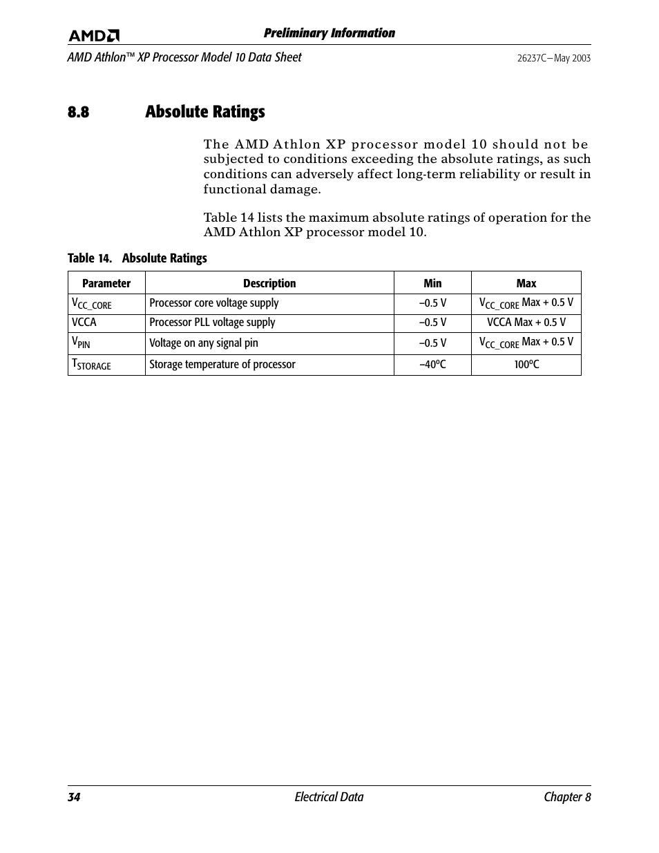 8 absolute ratings | AMD Athlon 27493 User Manual | Page 46 / 104