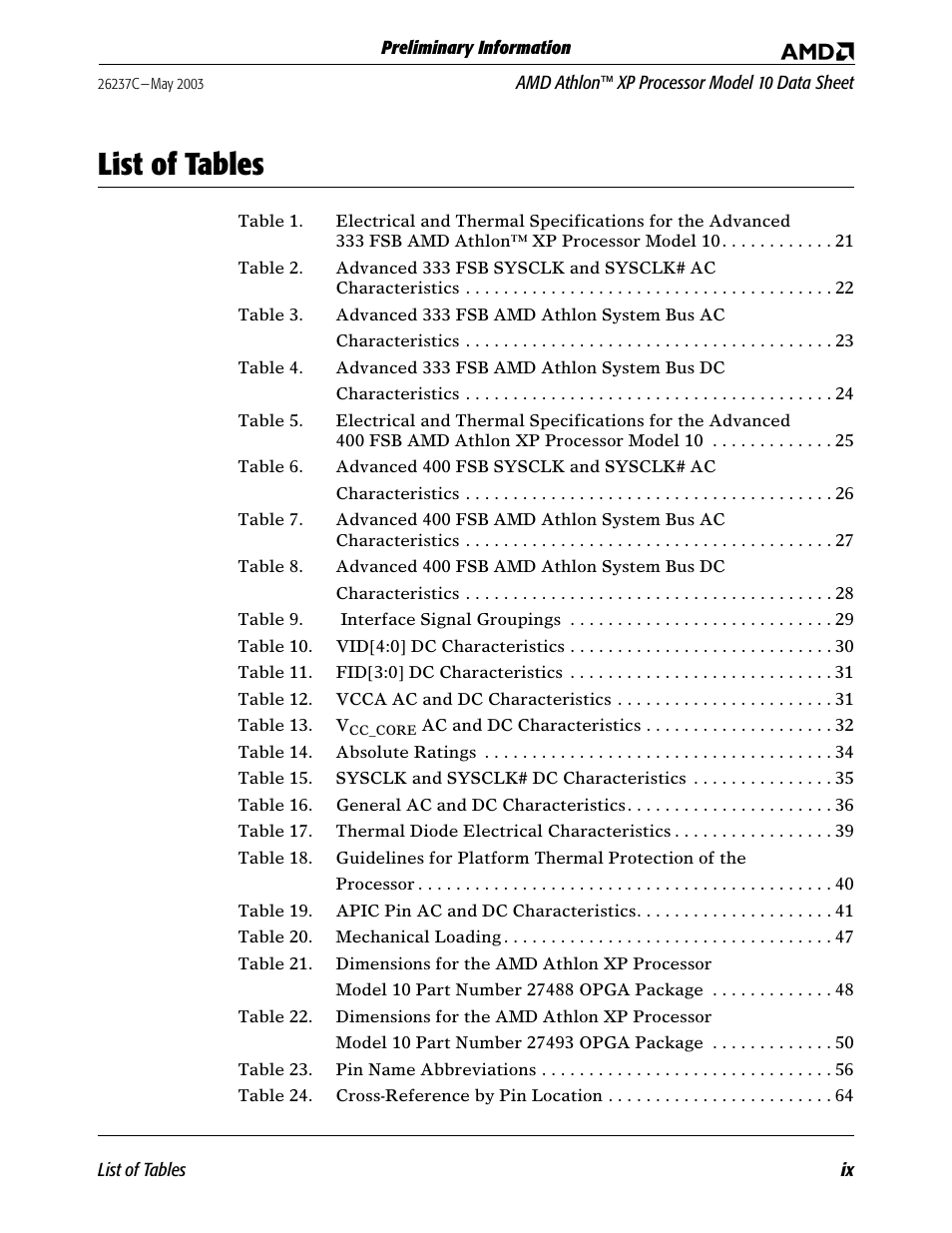 List of tables | AMD Athlon 27493 User Manual | Page 9 / 104