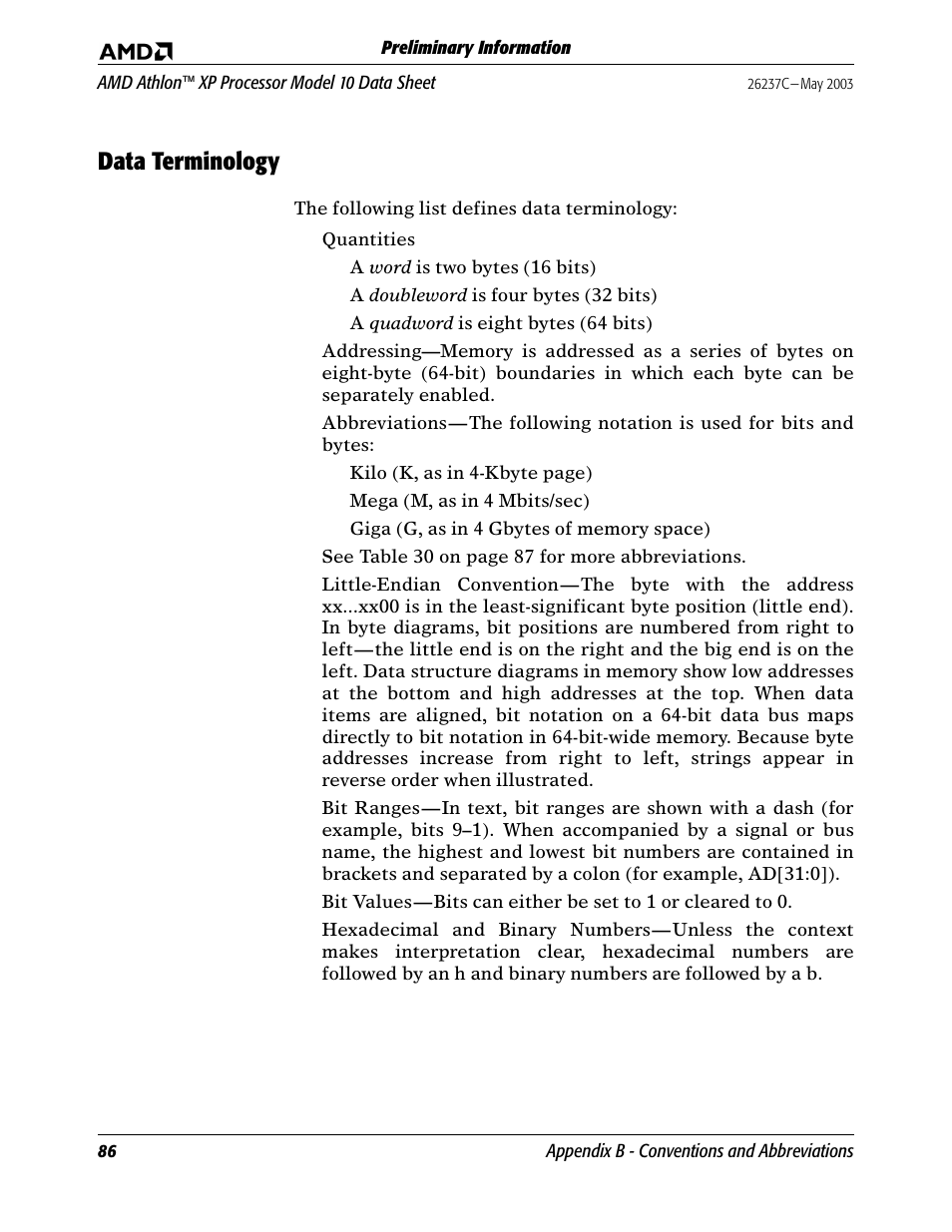 Data terminology | AMD Athlon 27493 User Manual | Page 98 / 104