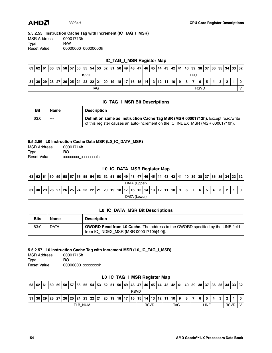 56 l0 instruction cache data msr (l0_ic_data_msr), 00001713h, 00000000_00000000h | 00001714h, L0 instruction cache data msr (l0_ic_data_msr), Xxxxxxxx_xxxxxxxxh, 00001715h, 00000000_xxxxxxxxh | AMD Geode LX 800@0.9W User Manual | Page 154 / 680