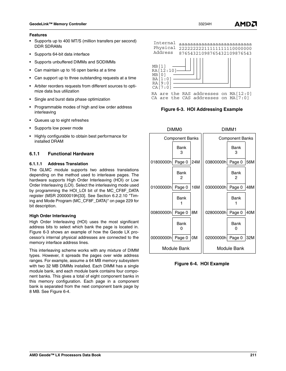 1 functional hardware, 1 address translation, Figure 6-3 | Hoi addressing example, Figure 6-4, Hoi example | AMD Geode LX 800@0.9W User Manual | Page 211 / 680