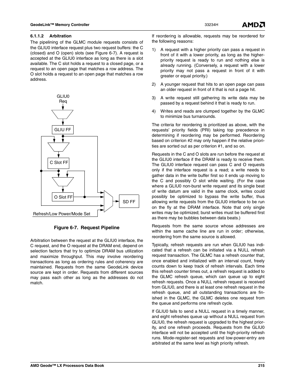 2 arbitration, Figure 6-7, Request pipeline | AMD Geode LX 800@0.9W User Manual | Page 215 / 680