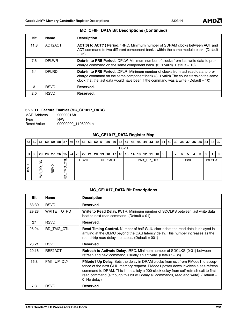 11 feature enables (mc_cf1017_data), Feature enables (mc_cf1017_data) | AMD Geode LX 800@0.9W User Manual | Page 231 / 680