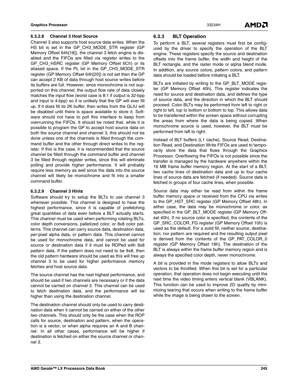 8 channel 3 host source, 9 channel 3 hints, 3 blt operation | AMD Geode LX 800@0.9W User Manual | Page 245 / 680