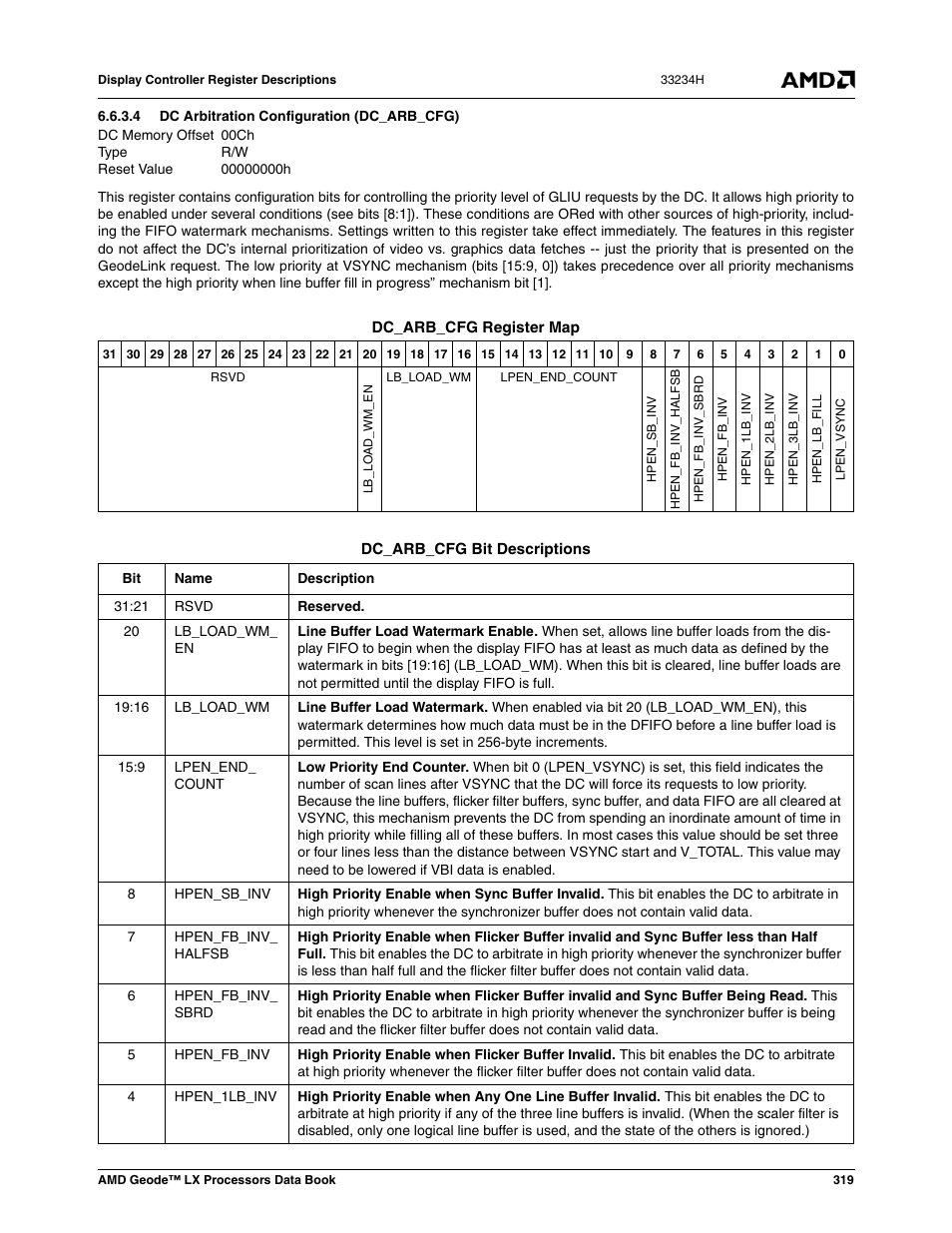 4 dc arbitration configuration (dc_arb_cfg), Dc arbitration configuration (dc_arb_cfg) | AMD Geode LX 800@0.9W User Manual | Page 319 / 680