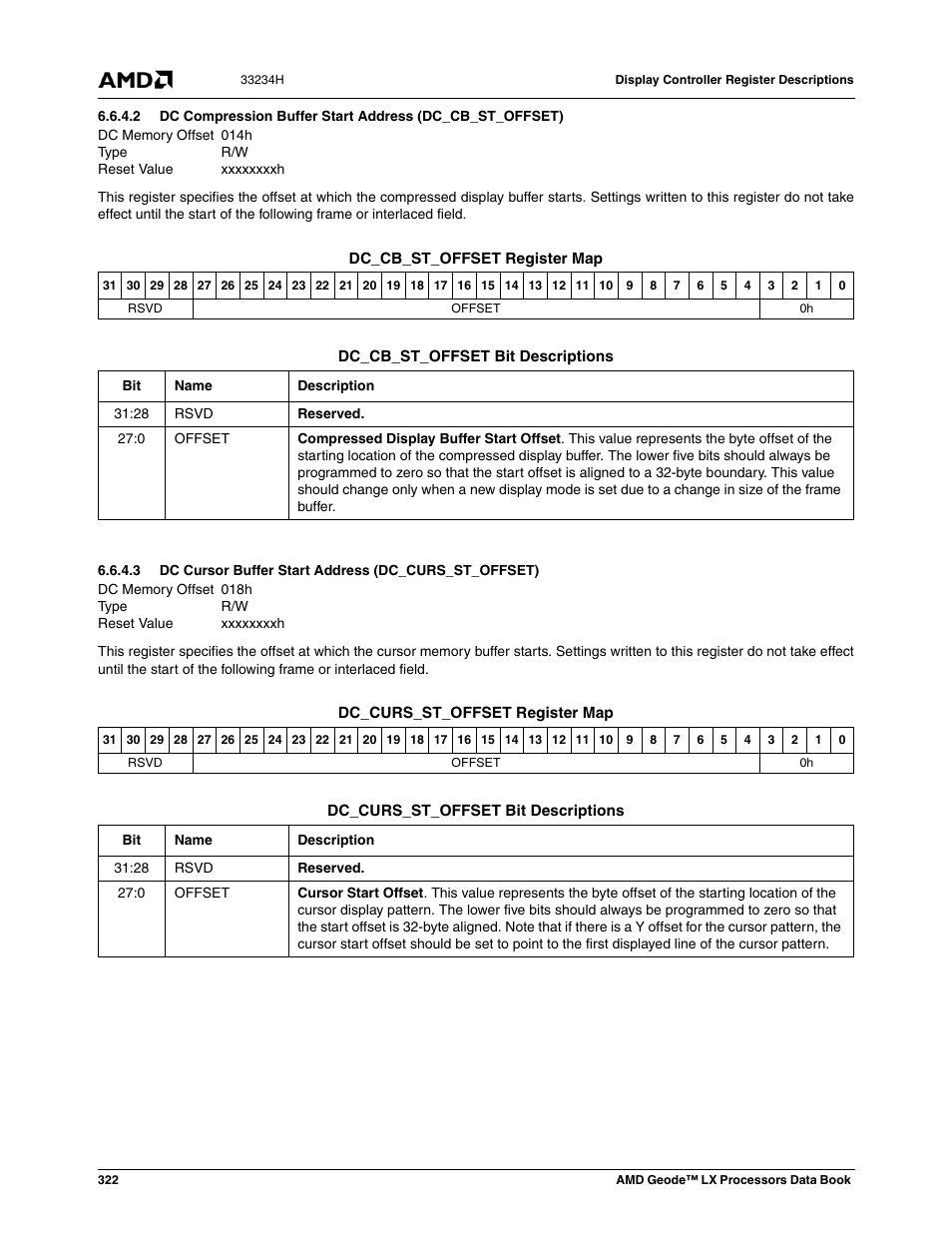 Dc cursor buffer start address (dc_curs_st_offset) | AMD Geode LX 800@0.9W User Manual | Page 322 / 680