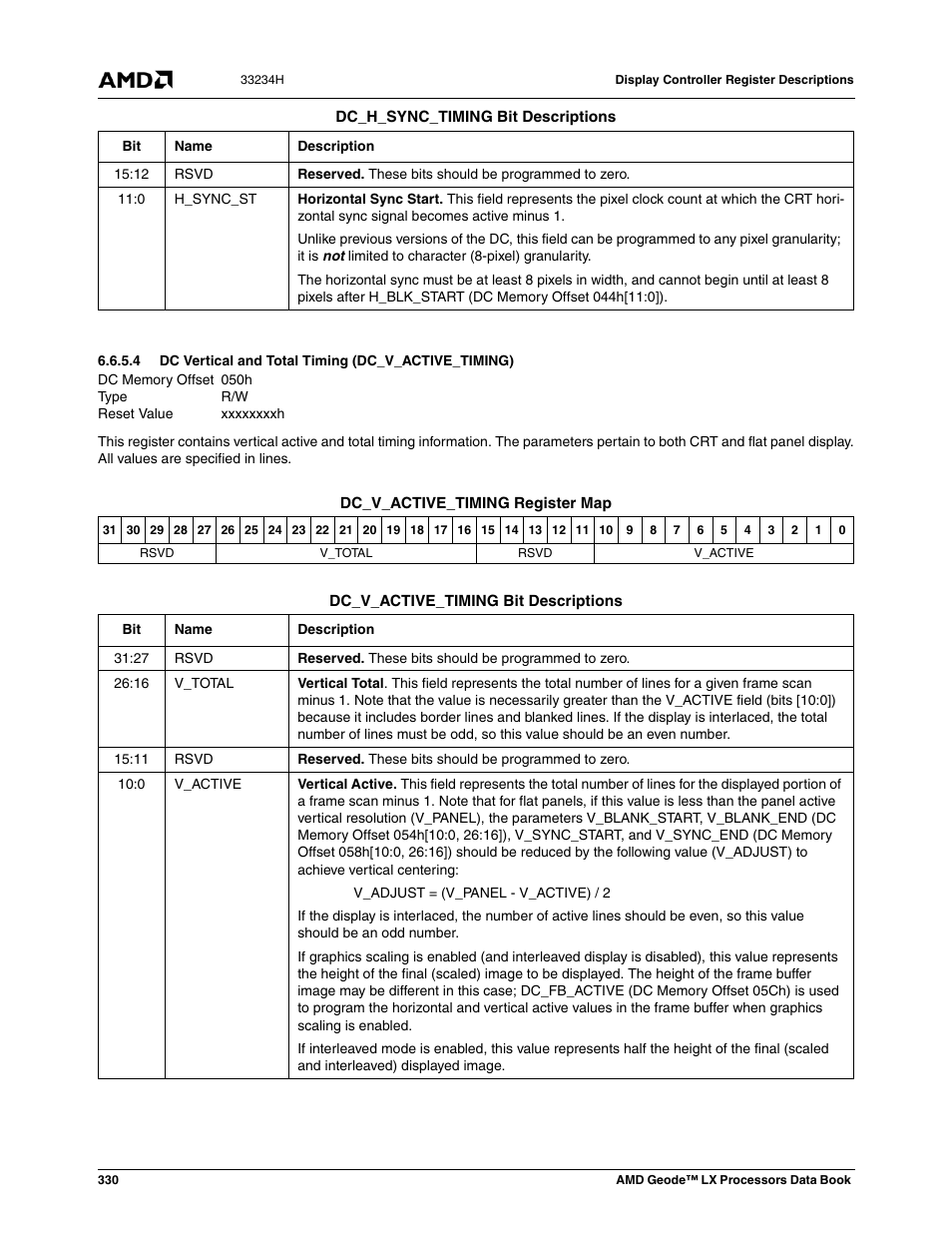 Dc vertical and total timing (dc_v_active_timing) | AMD Geode LX 800@0.9W User Manual | Page 330 / 680