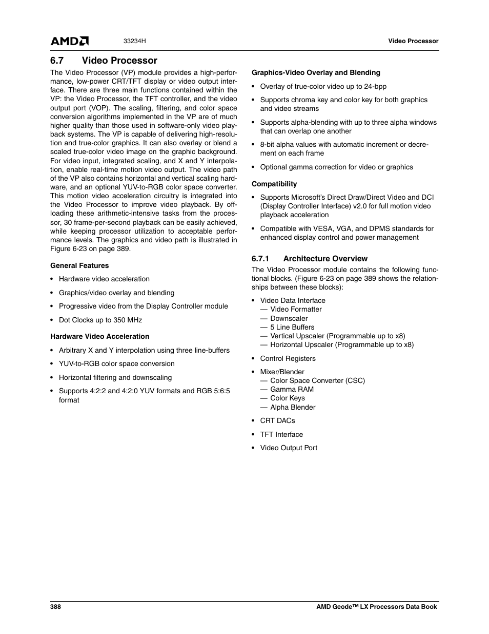 7 video processor, 1 architecture overview, Video processor | AMD Geode LX 800@0.9W User Manual | Page 388 / 680