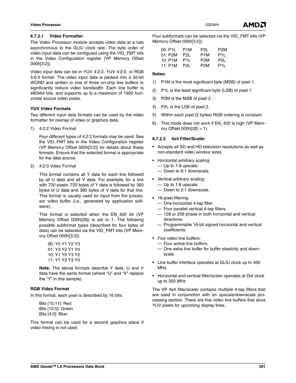 1 video formatter, 2 4x4 filter/scaler | AMD Geode LX 800@0.9W User Manual | Page 391 / 680