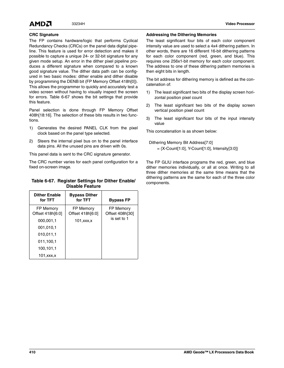 Table 6-67 | AMD Geode LX 800@0.9W User Manual | Page 410 / 680