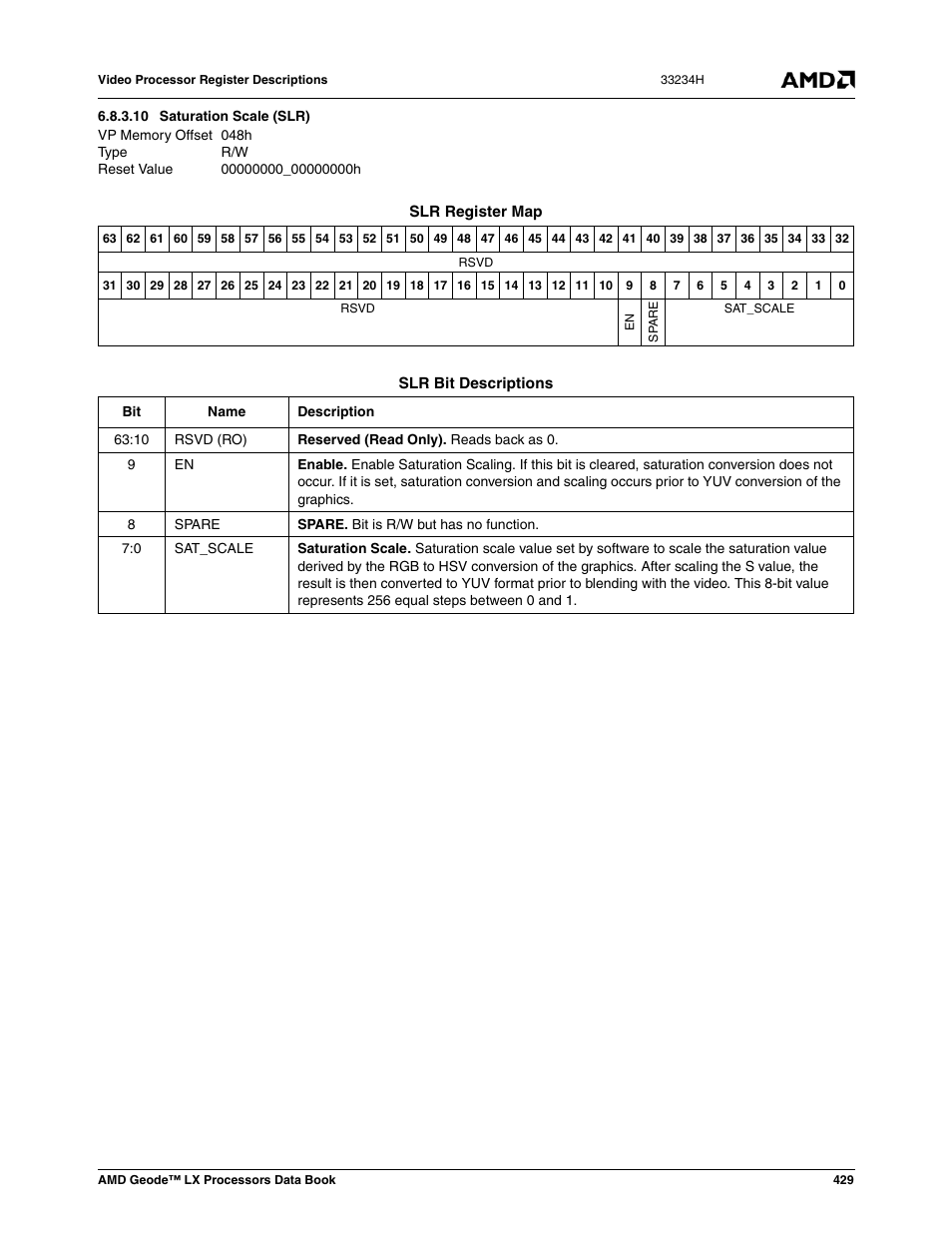 10 saturation scale (slr), Saturation scale (slr) | AMD Geode LX 800@0.9W User Manual | Page 429 / 680