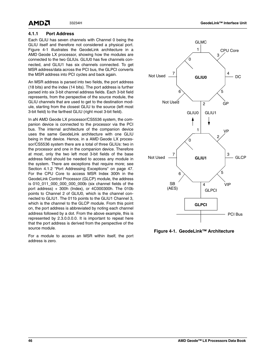 1 port address, Figure 4-1, Geodelink™ architecture | AMD Geode LX 800@0.9W User Manual | Page 46 / 680