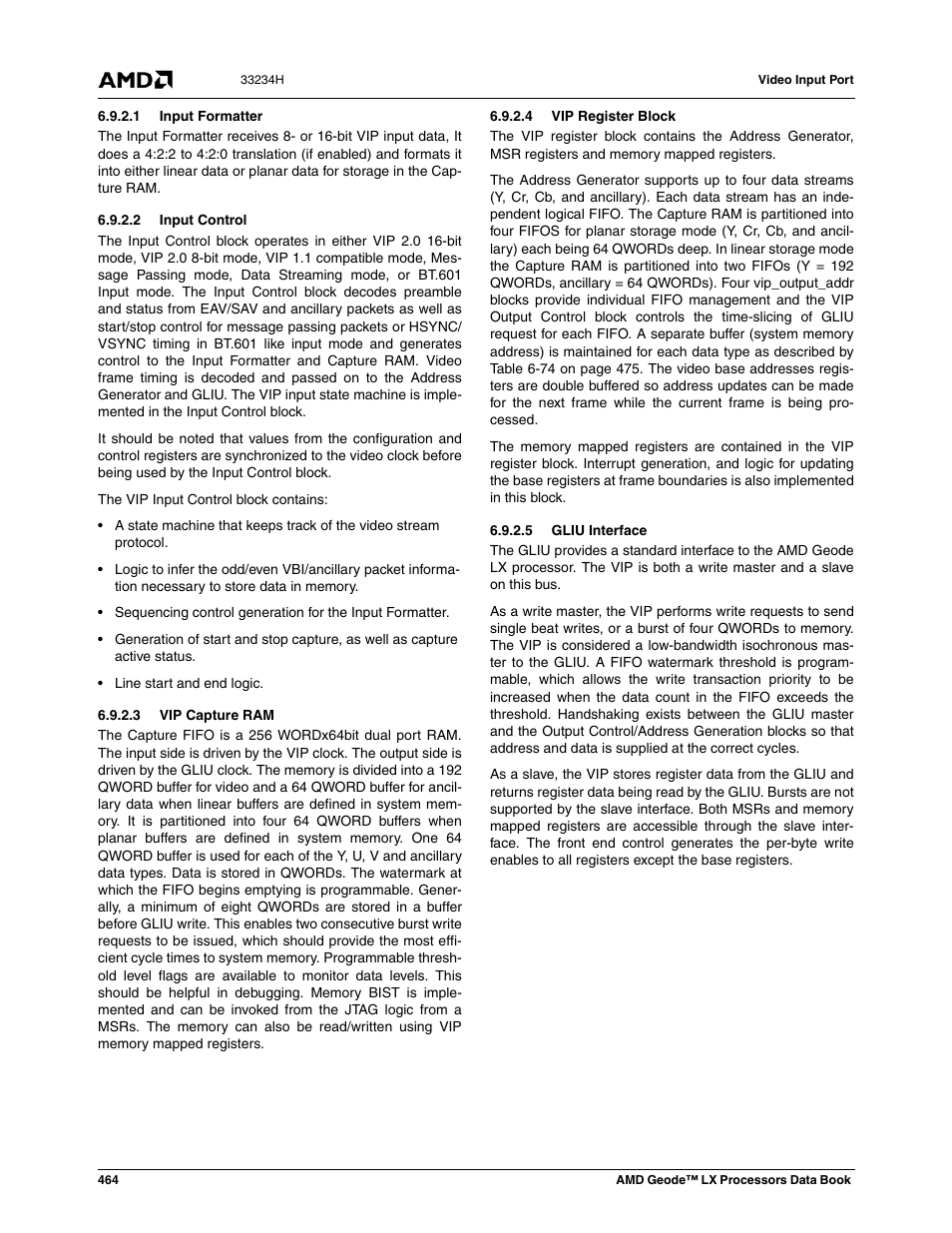 1 input formatter, 2 input control, 3 vip capture ram | 4 vip register block, 5 gliu interface | AMD Geode LX 800@0.9W User Manual | Page 464 / 680