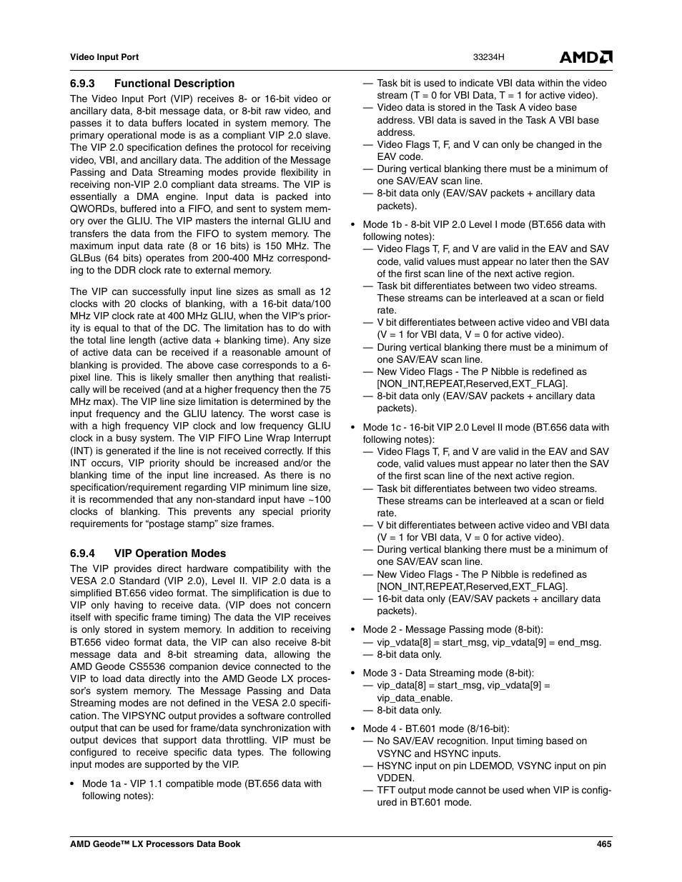 3 functional description, 4 vip operation modes | AMD Geode LX 800@0.9W User Manual | Page 465 / 680