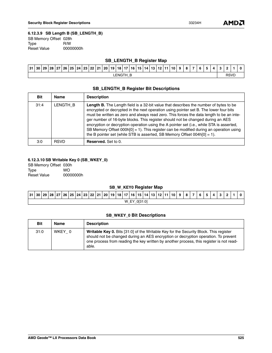 9 sb length b (sb_length_b), 10 sb writable key 0 (sb_wkey_0), Sb length b (sb_length_b) | Sb writable key 0 (sb_wkey_0) | AMD Geode LX 800@0.9W User Manual | Page 525 / 680