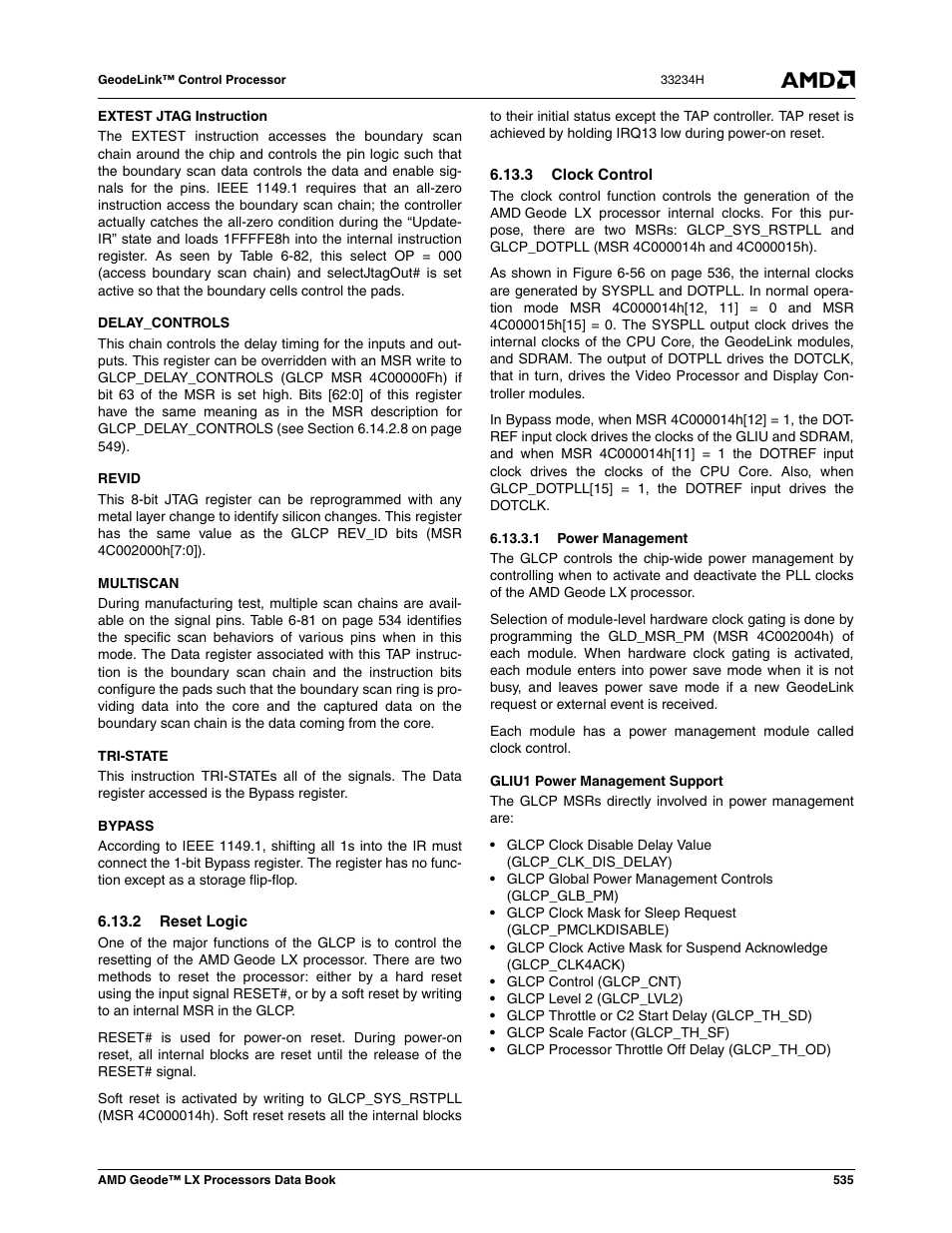 2 reset logic, 3 clock control, 1 power management | AMD Geode LX 800@0.9W User Manual | Page 535 / 680