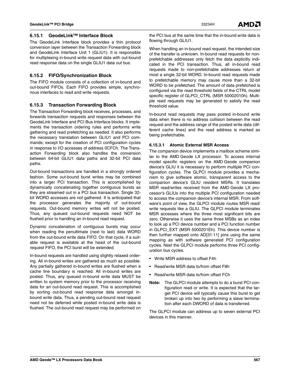 1 geodelink™ interface block, 2 fifo/synchronization block, 3 transaction forwarding block | 1 atomic external msr access | AMD Geode LX 800@0.9W User Manual | Page 567 / 680