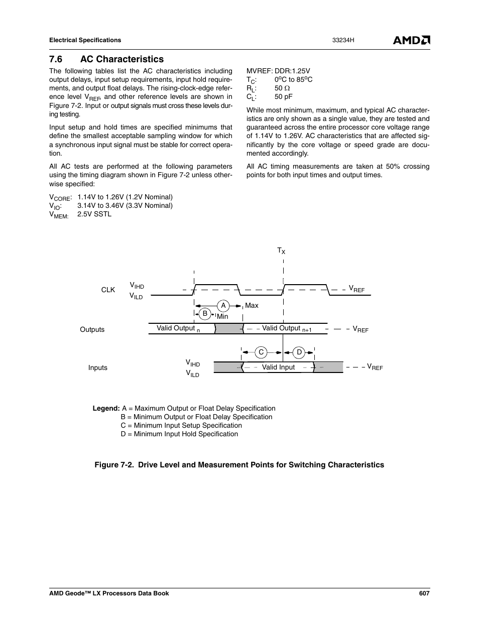 6 ac characteristics, Ac characteristics, Figure 7-2 | AMD Geode LX 800@0.9W User Manual | Page 607 / 680