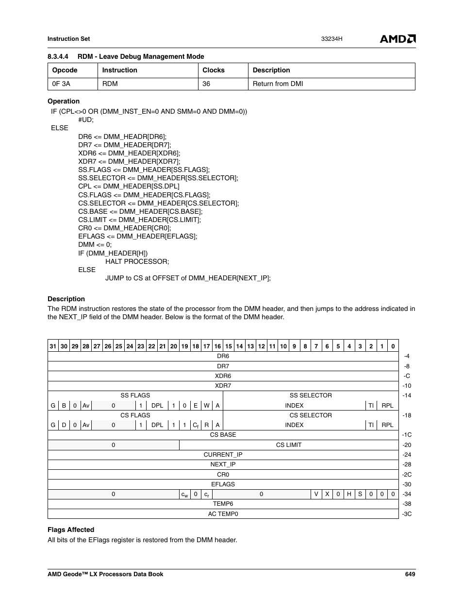 4 rdm - leave debug management mode | AMD Geode LX 800@0.9W User Manual | Page 649 / 680