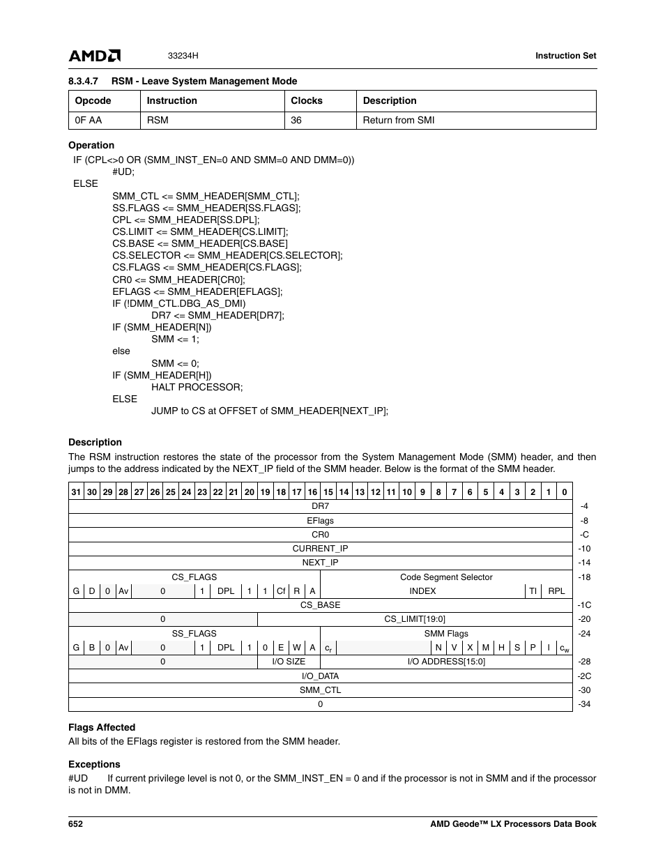 7 rsm - leave system management mode | AMD Geode LX 800@0.9W User Manual | Page 652 / 680