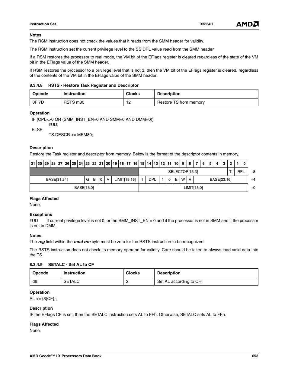 8 rsts - restore task register and descriptor, 9 setalc - set al to cf | AMD Geode LX 800@0.9W User Manual | Page 653 / 680