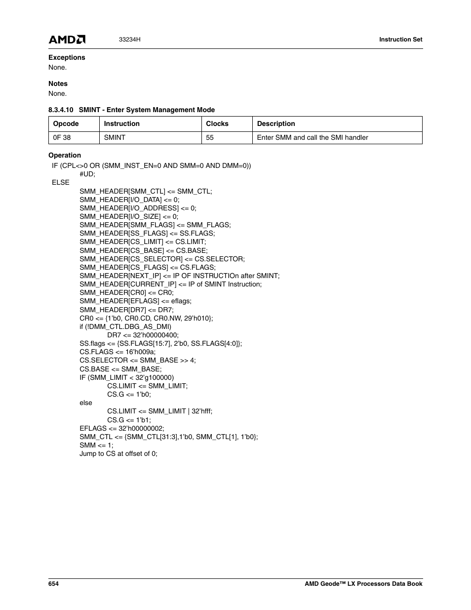 10 smint - enter system management mode | AMD Geode LX 800@0.9W User Manual | Page 654 / 680