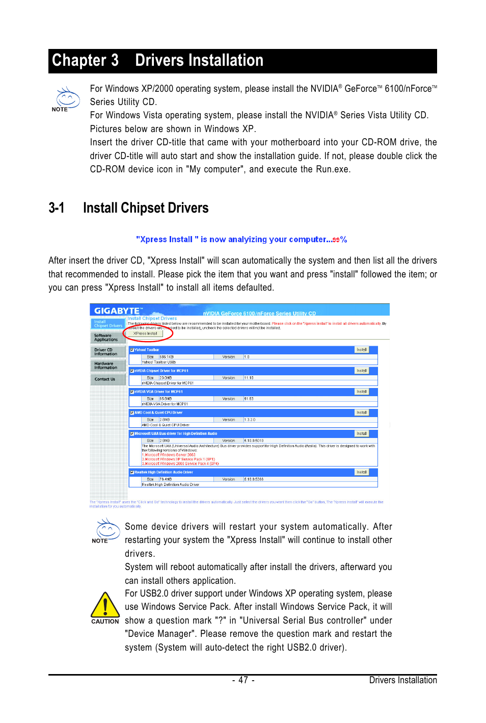 Chapter 3 drivers installation, 1 install chipset drivers | AMD GA-M61SME-S2 User Manual | Page 47 / 80