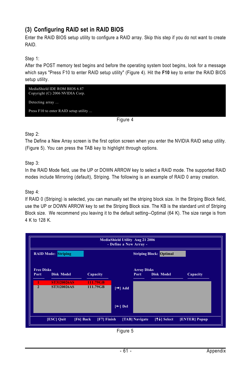 3) configuring raid set in raid bios, Appendix - 61 | AMD GA-M61SME-S2 User Manual | Page 61 / 80