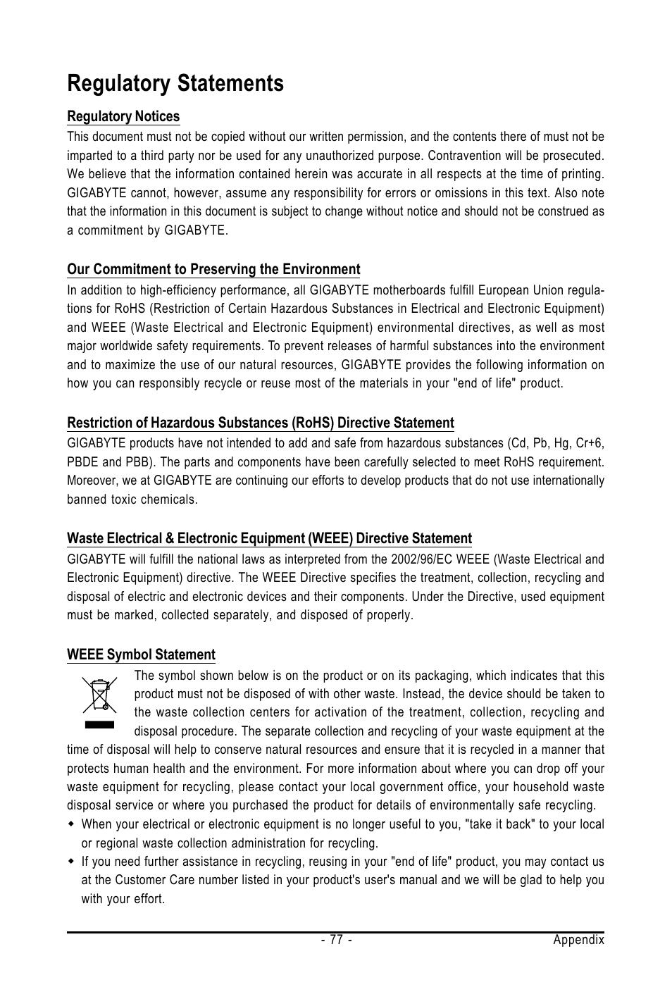 Regulatory statements | AMD GA-M61SME-S2 User Manual | Page 77 / 80