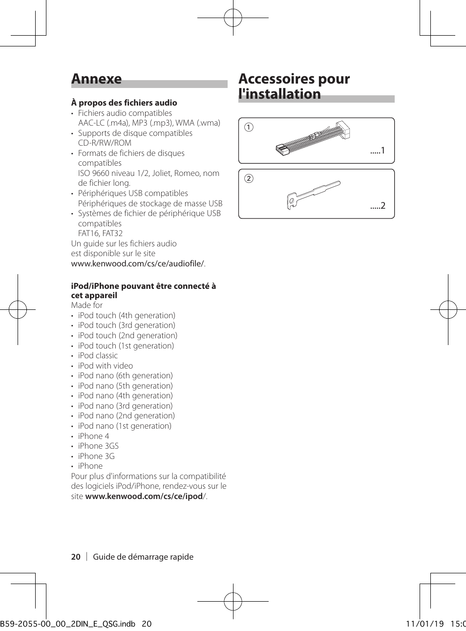 Accessoires pour l'installation, Annexe | Kenwood DPX504U User Manual | Page 20 / 112