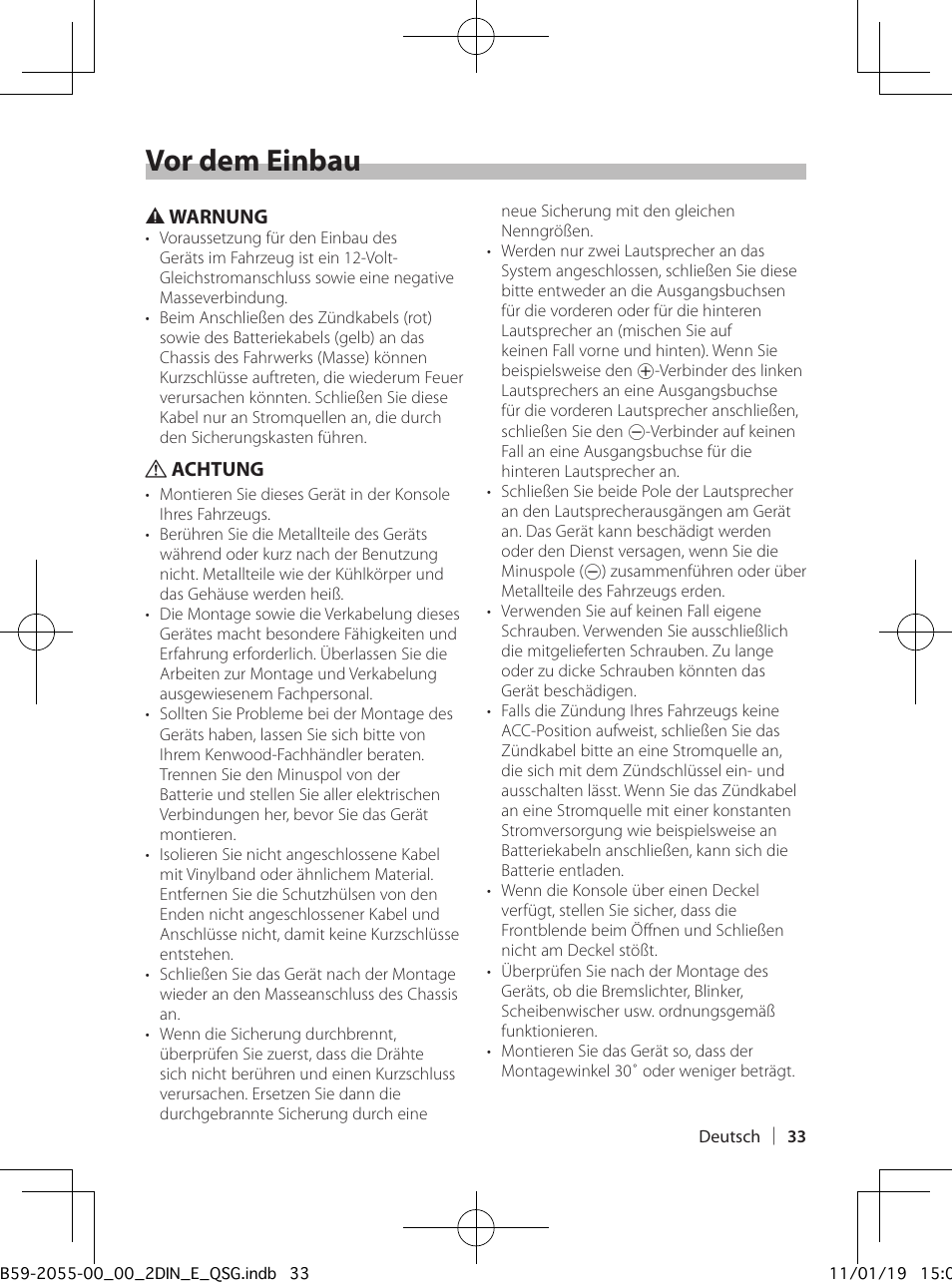 Vor dem einbau | Kenwood DPX504U User Manual | Page 33 / 112