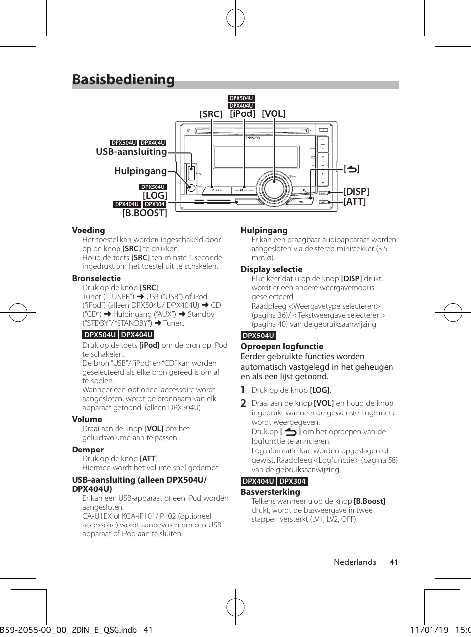Basisbediening | Kenwood DPX504U User Manual | Page 41 / 112