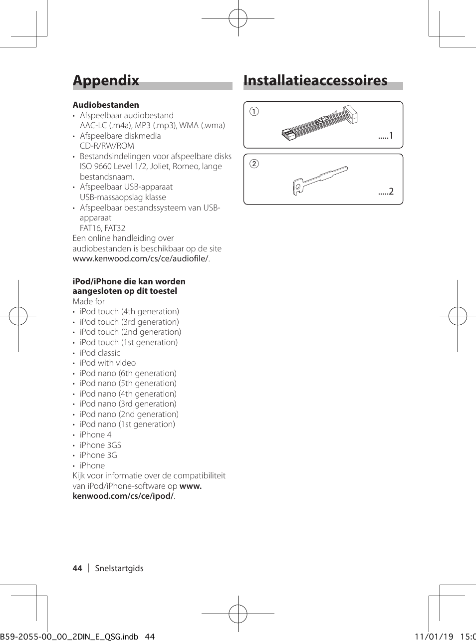 Installatieaccessoires, Appendix | Kenwood DPX504U User Manual | Page 44 / 112