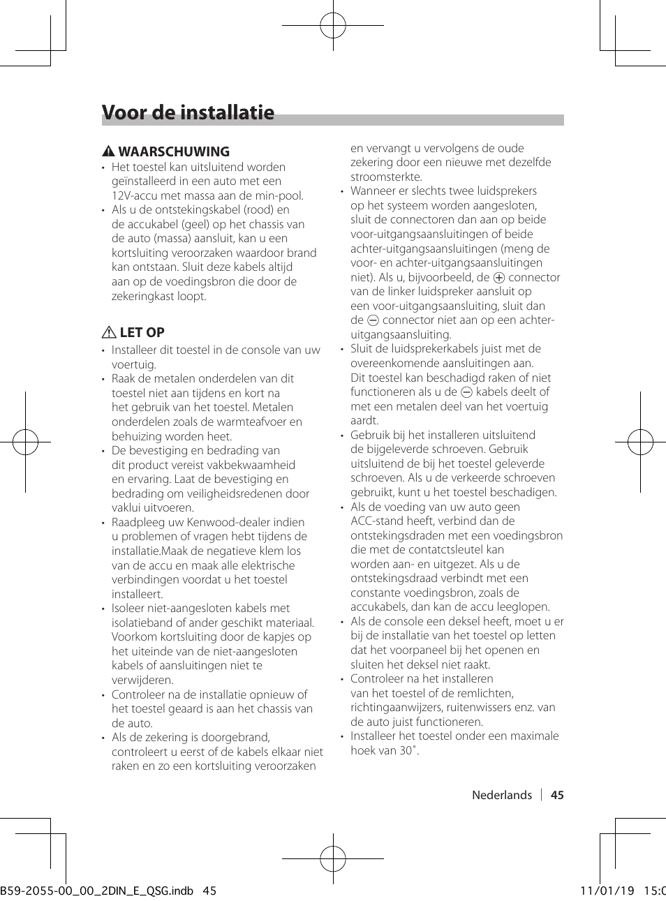 Voor de installatie | Kenwood DPX504U User Manual | Page 45 / 112